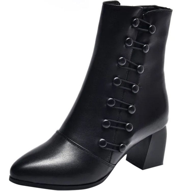 Soft Leather Ankle Boots Fashion Mid Heel Mid-calf High Heels My Store