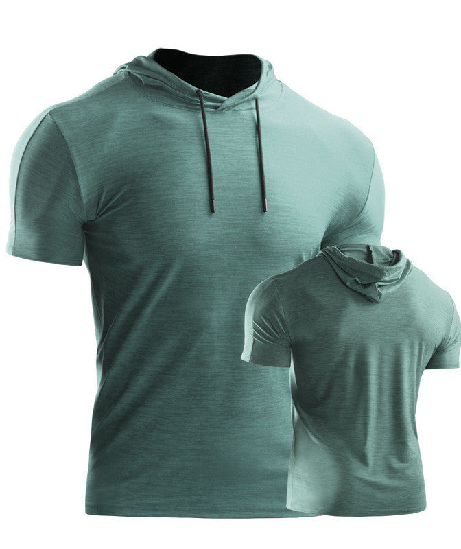 Mens Muscle Hooded Hoodies Short Sleeve T-shirt Sports GYM Slim Fit Tops Blouse My Store