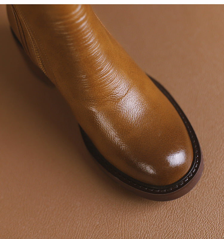 Thick Heel Brown Ankle Boots British Style Handsome My Store