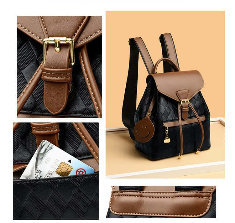 Female Leather Backpack Shoulder School Travel Bag