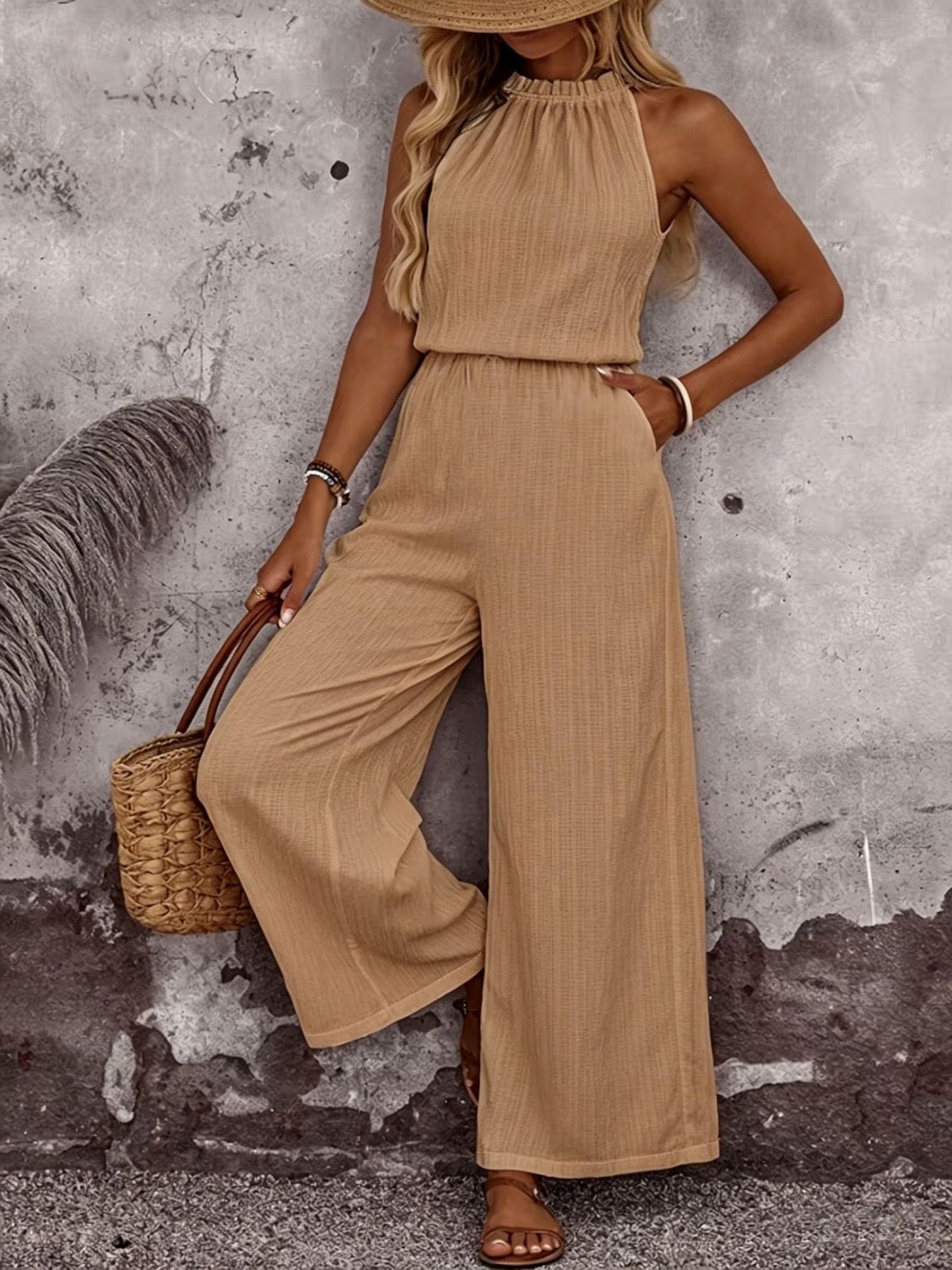 Womens Draped-Neck Vest And Casual Pants Set 1Heartof5