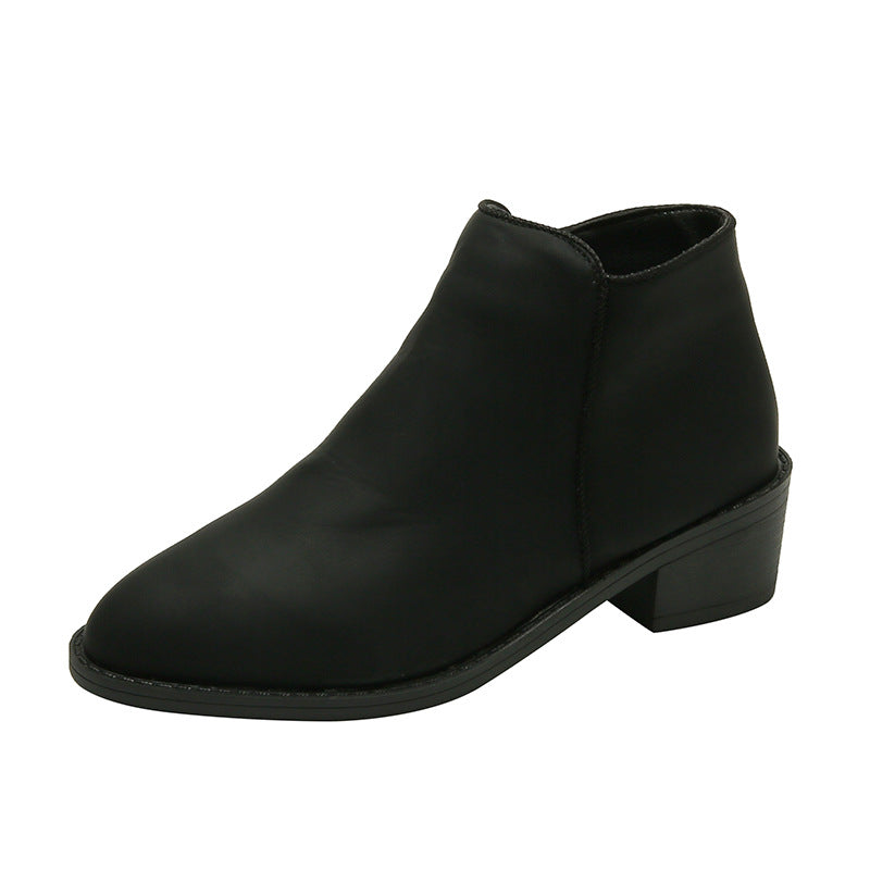 Ankle Boots Women Chunky Mid Heel Shoes Waterproof Side Zipper Boots My Store