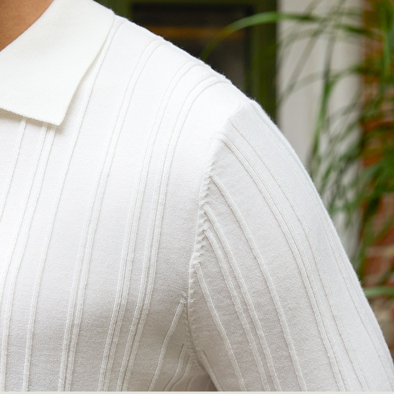 All-matching Slim Fit Sunken Stripe Knitwear Short Sleeve My Store