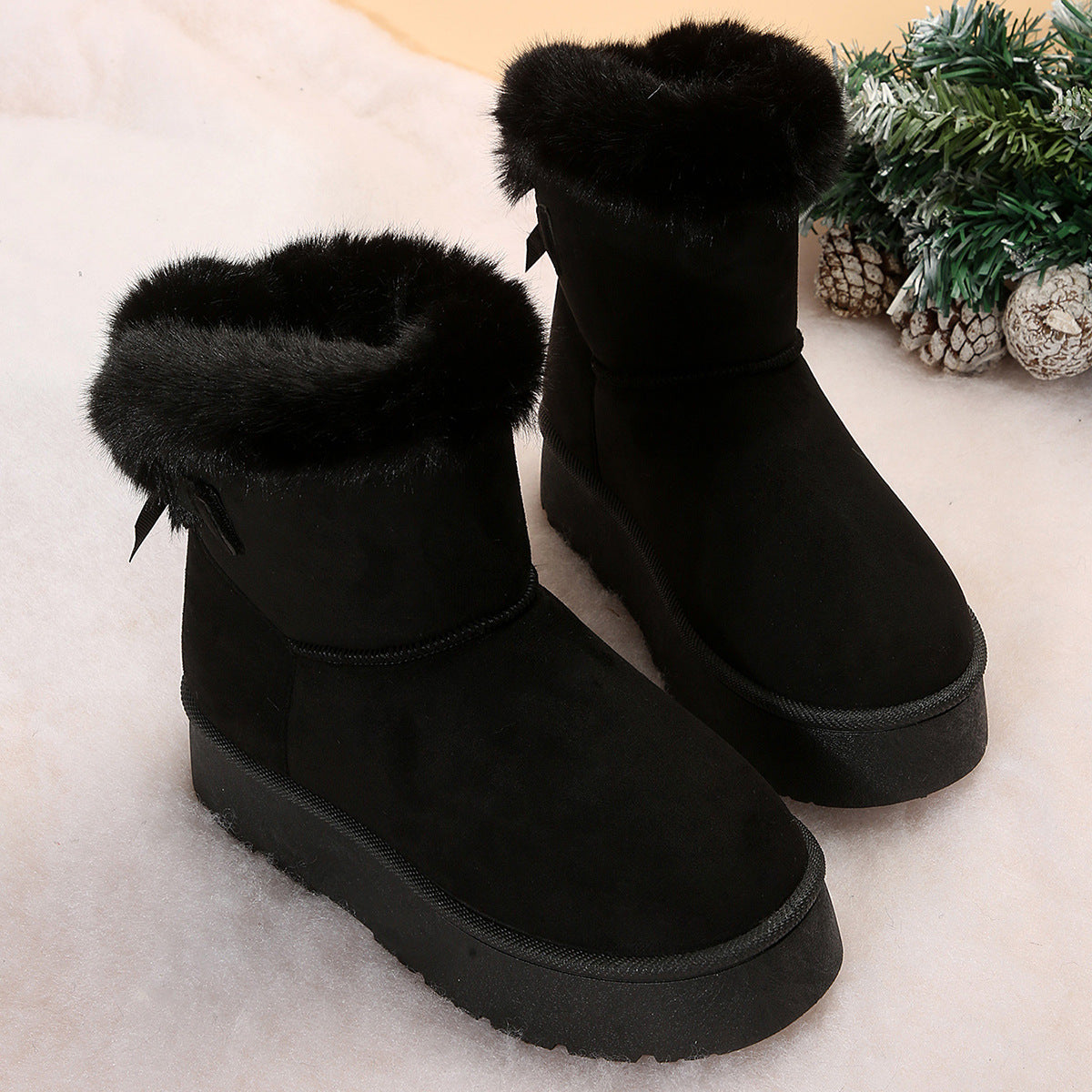 New Bow-knot Snow Boots Winter Plus Velvet Warm Thick-soled Ankle Boots For Women Simple Daily Leisure Cotton Shoes My Store