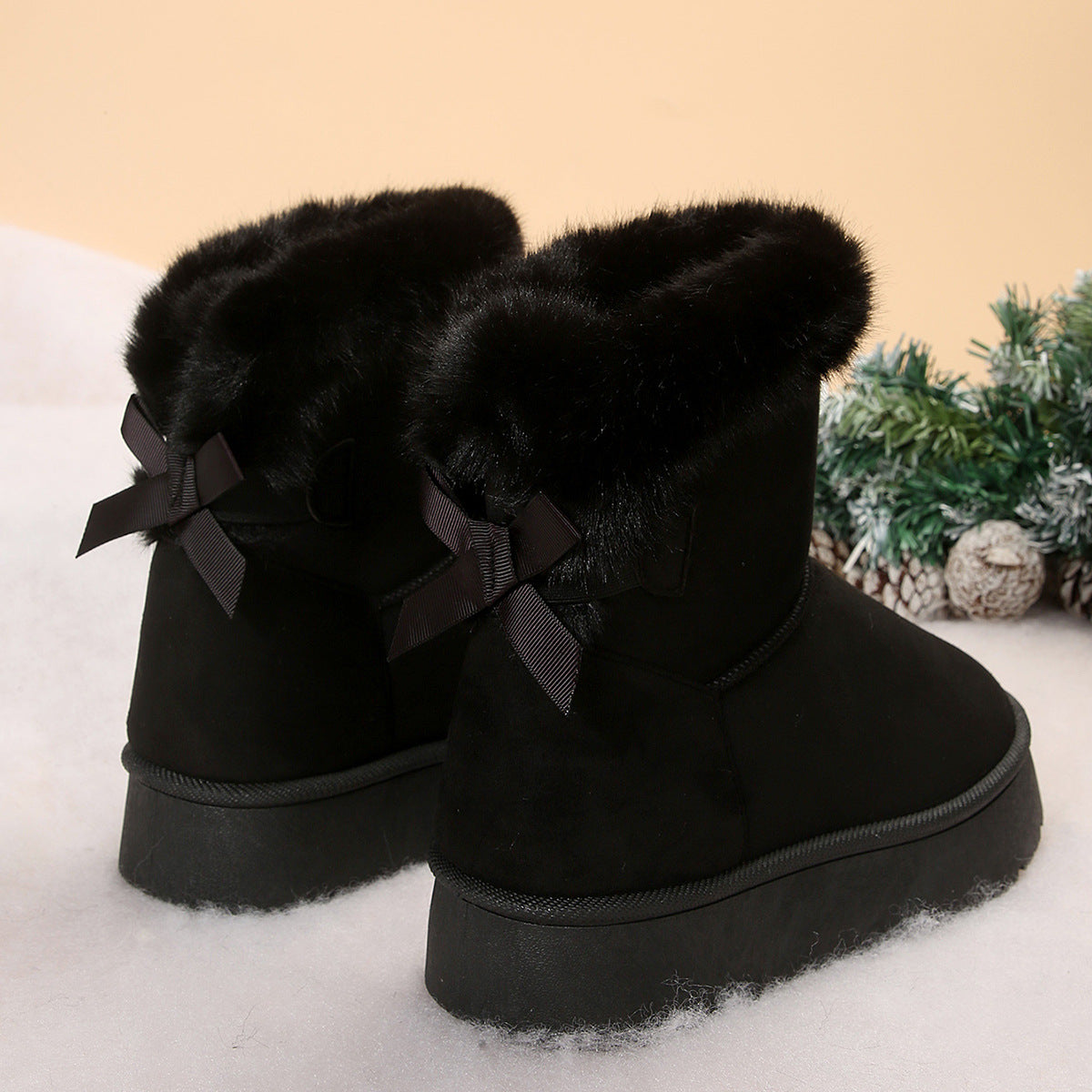 New Bow-knot Snow Boots Winter Plus Velvet Warm Thick-soled Ankle Boots For Women Simple Daily Leisure Cotton Shoes My Store