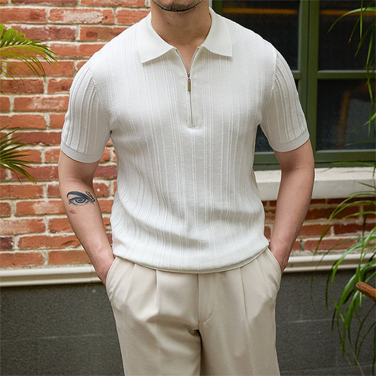 All-matching Slim Fit Sunken Stripe Knitwear Short Sleeve My Store