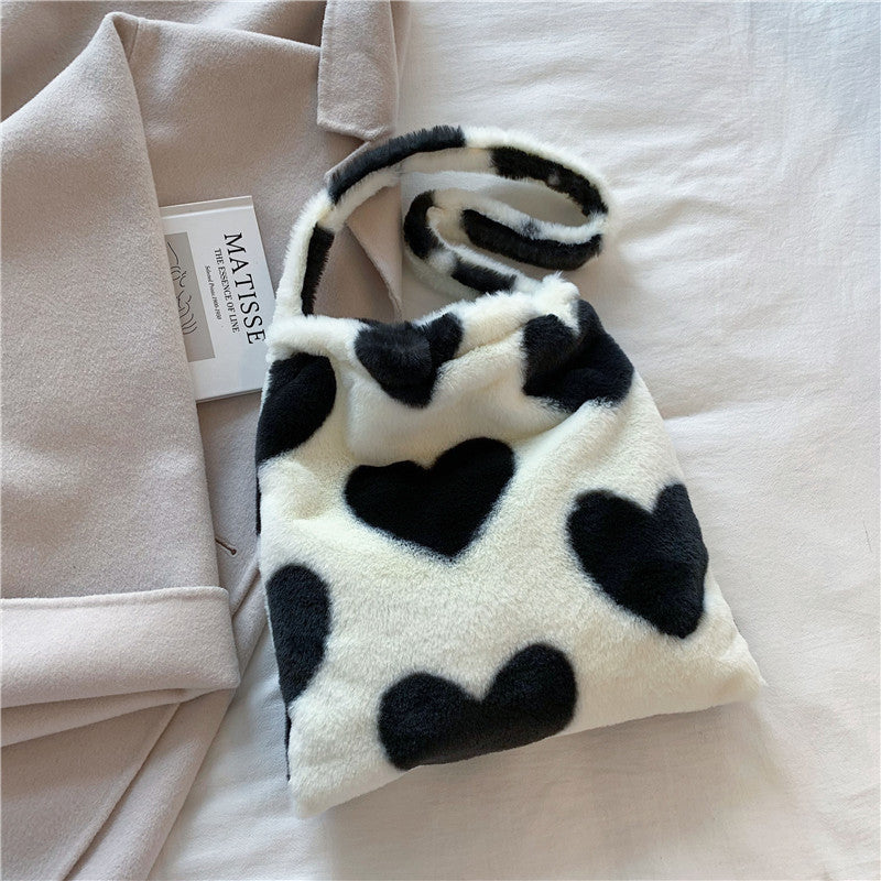 Love Heart Shoulder Bags Winter Plush Shopping Bags For Women My Store