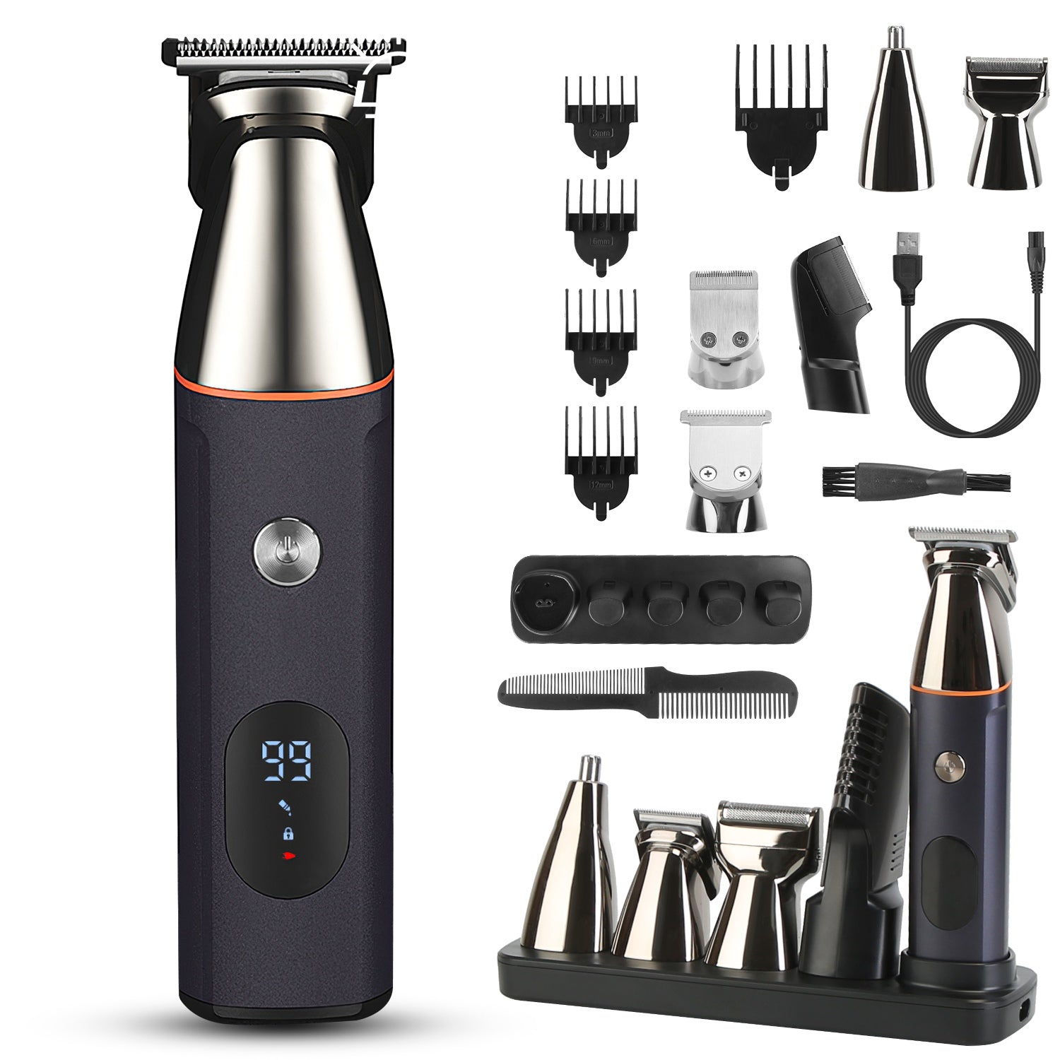 1Set All In One Beard Trimmer For Men With 5 Trimmer Heads IPX5 Waterproof Electric Razor For Face Nose Body Beard Cordless Hair Shaver Clipper Grooming Kit For Men Husband Father 1Heartof5
