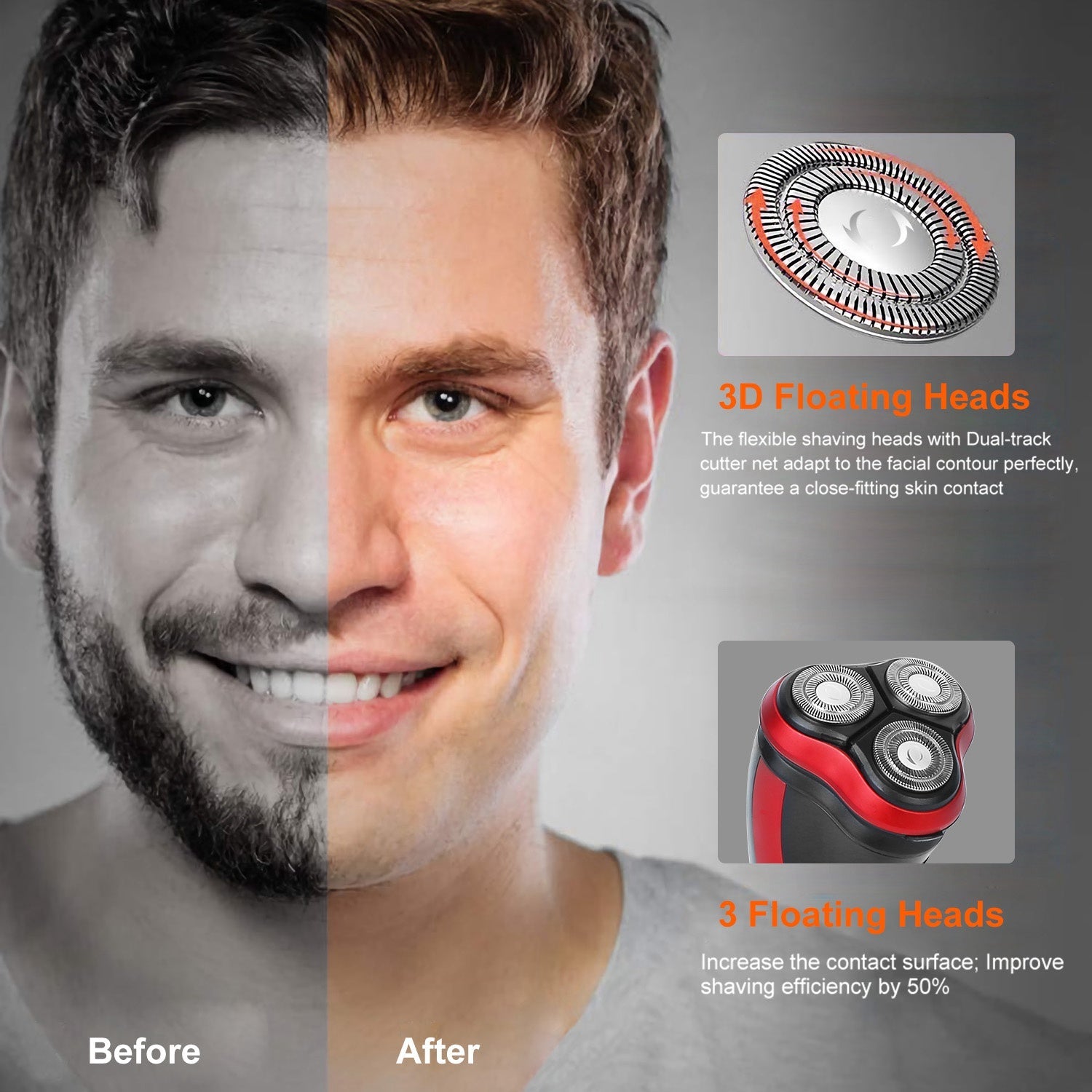 Electric Shaver Razor For Men IPX7 Waterproof Beard Trimmer 3D Rechargeable Painless Rotary Shaver With Trimmer 2 In 1 Electric Shaver 1Heartof5