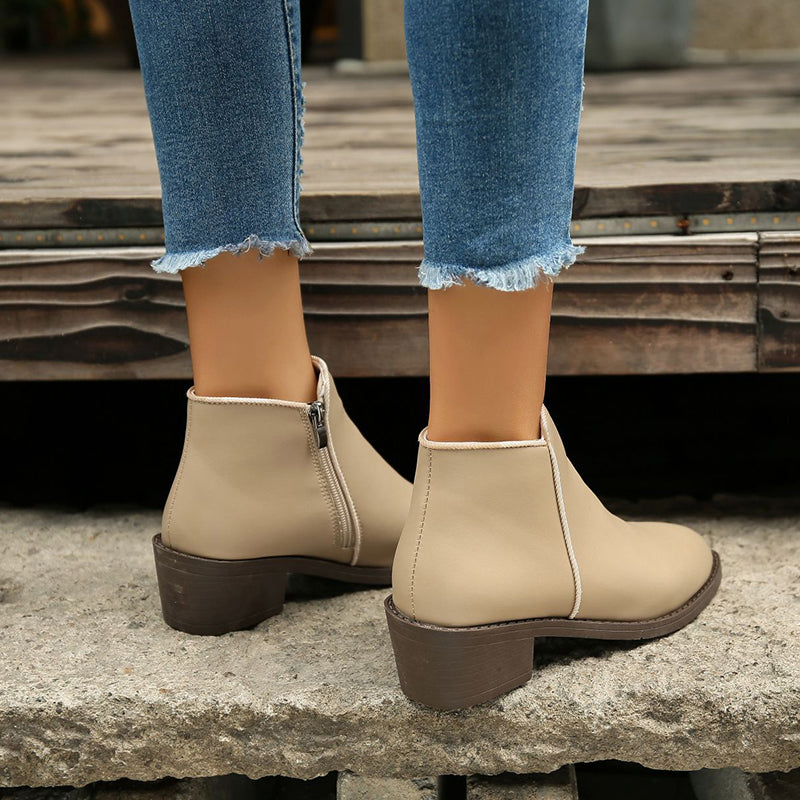 Ankle Boots Women Chunky Mid Heel Shoes Waterproof Side Zipper Boots My Store