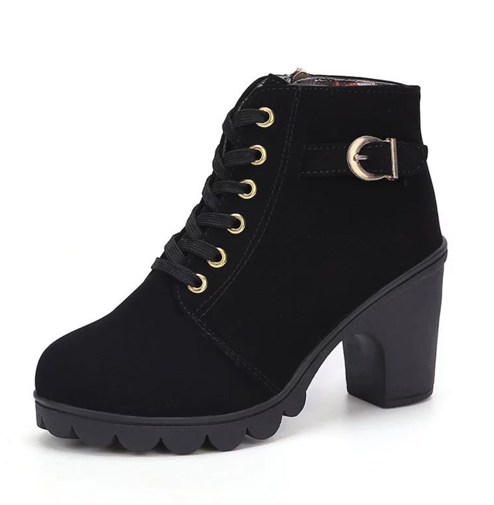 Fashoin Leopard Print Ankle Square Heel Suede Lace-up Zip Boots Women Casual Versatile Shoes Autumn And Winter My Store
