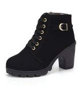 Fashoin Leopard Print Ankle Square Heel Suede Lace-up Zip Boots Women Casual Versatile Shoes Autumn And Winter My Store