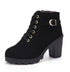 Fashoin Leopard Print Ankle Square Heel Suede Lace-up Zip Boots Women Casual Versatile Shoes Autumn And Winter My Store