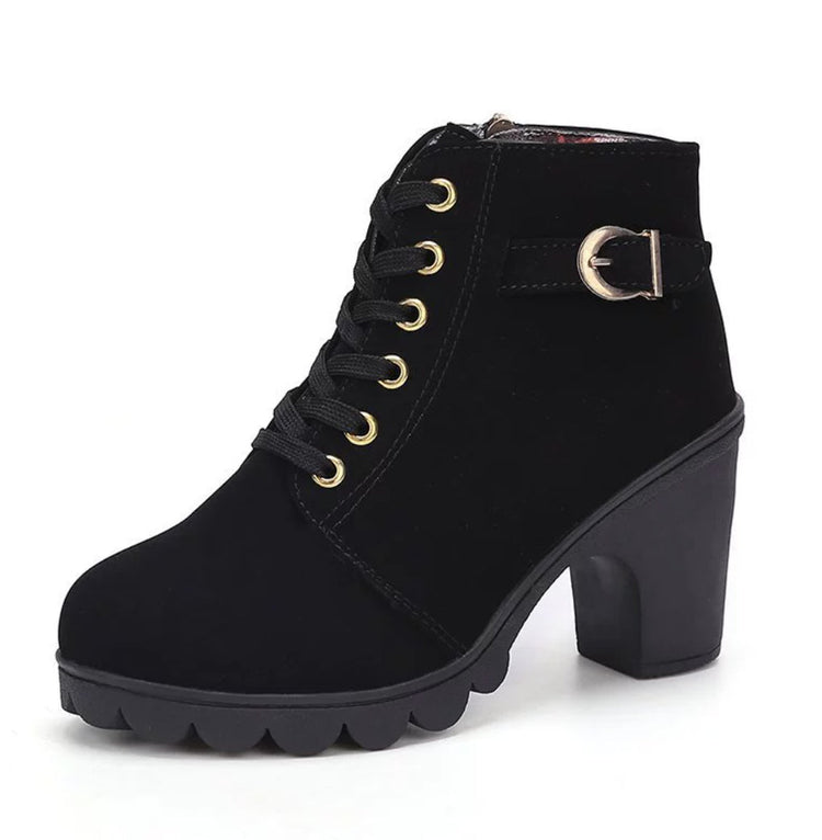 Fashoin Leopard Print Ankle Square Heel Suede Lace-up Zip Boots Women Casual Versatile Shoes Autumn And Winter My Store