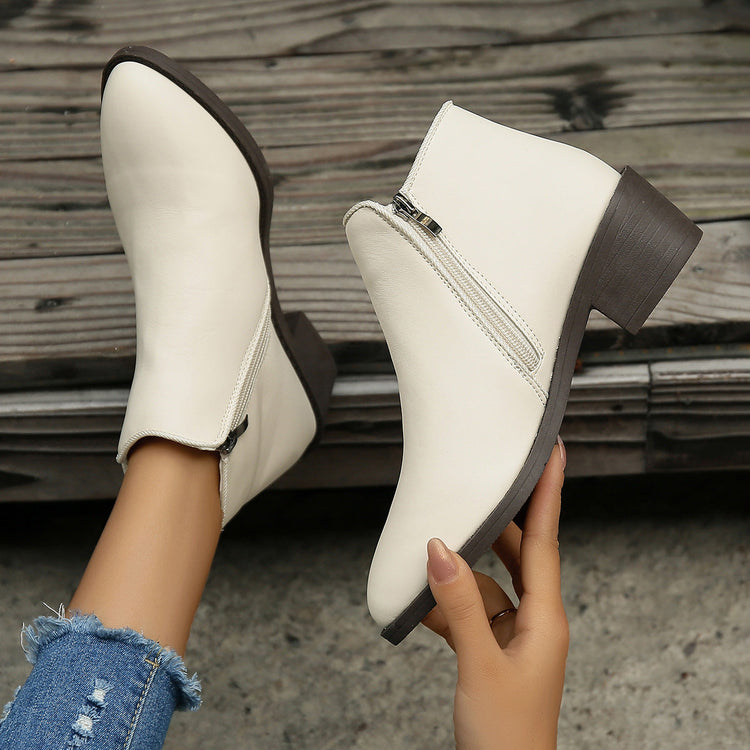 Ankle Boots Women Chunky Mid Heel Shoes Waterproof Side Zipper Boots My Store