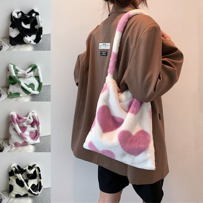 Love Heart Shoulder Bags Winter Plush Shopping Bags For Women My Store