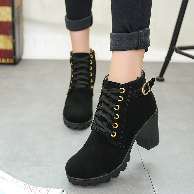 Chunky Block Heel Boots Buckle Ankle Boots Women Shoes My Store