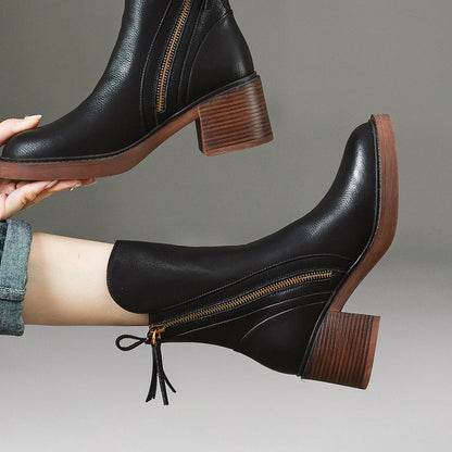 Thick Heel Brown Ankle Boots British Style Handsome My Store