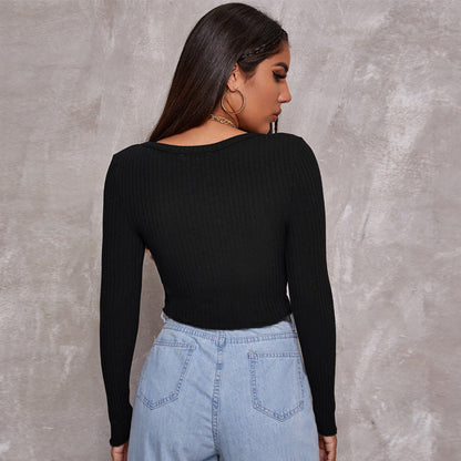 Long Sleeved Crop Cardigan Top Sexy Button Knit T-shirt My Store