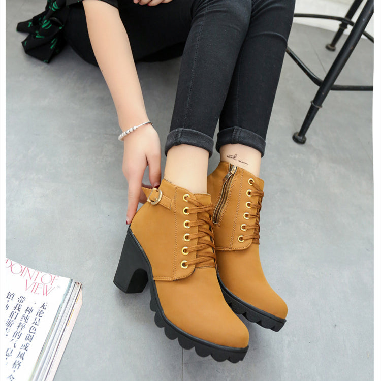 Chunky Block Heel Boots Buckle Ankle Boots Women Shoes My Store