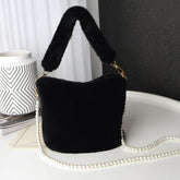 Checkerboard Plush Bucket Bag With Pearl Chain Design Winter Fashion Luxury Handbags For Women Personalized Shopping Shoulder Bags My Store