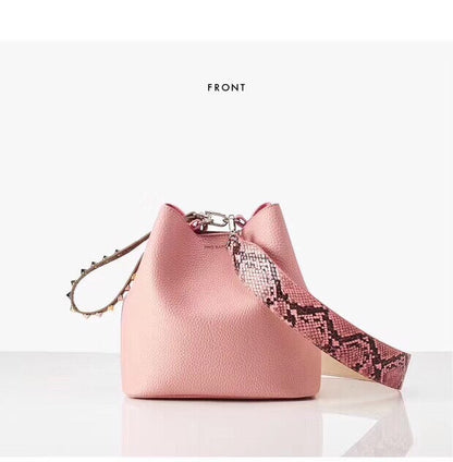 Fashion Leopard Print Bucket Bags For Women Personality Rivet Handbag Python Pattern Strap Shoulder Bags Designer Crossbody Bag My Store
