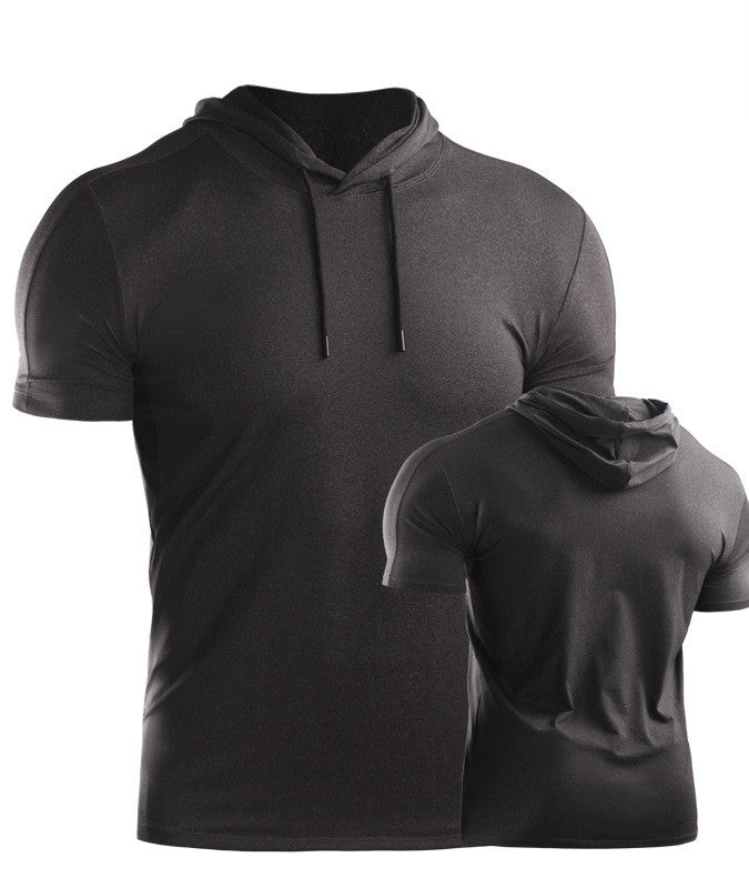 Mens Muscle Hooded Hoodies Short Sleeve T-shirt Sports GYM Slim Fit Tops Blouse My Store