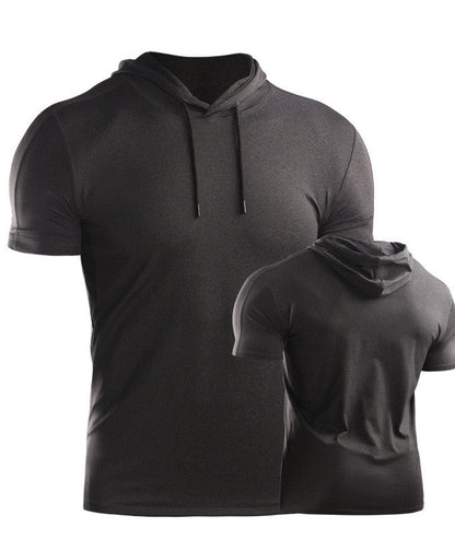 Mens Muscle Hooded Hoodies Short Sleeve T-shirt Sports GYM Slim Fit Tops Blouse My Store
