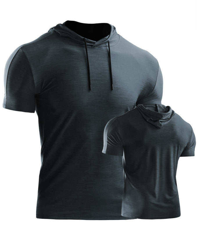 Mens Muscle Hooded Hoodies Short Sleeve T-shirt Sports GYM Slim Fit Tops Blouse My Store