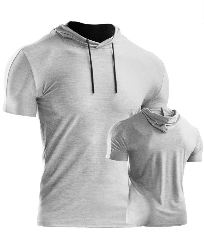 Mens Muscle Hooded Hoodies Short Sleeve T-shirt Sports GYM Slim Fit Tops Blouse My Store