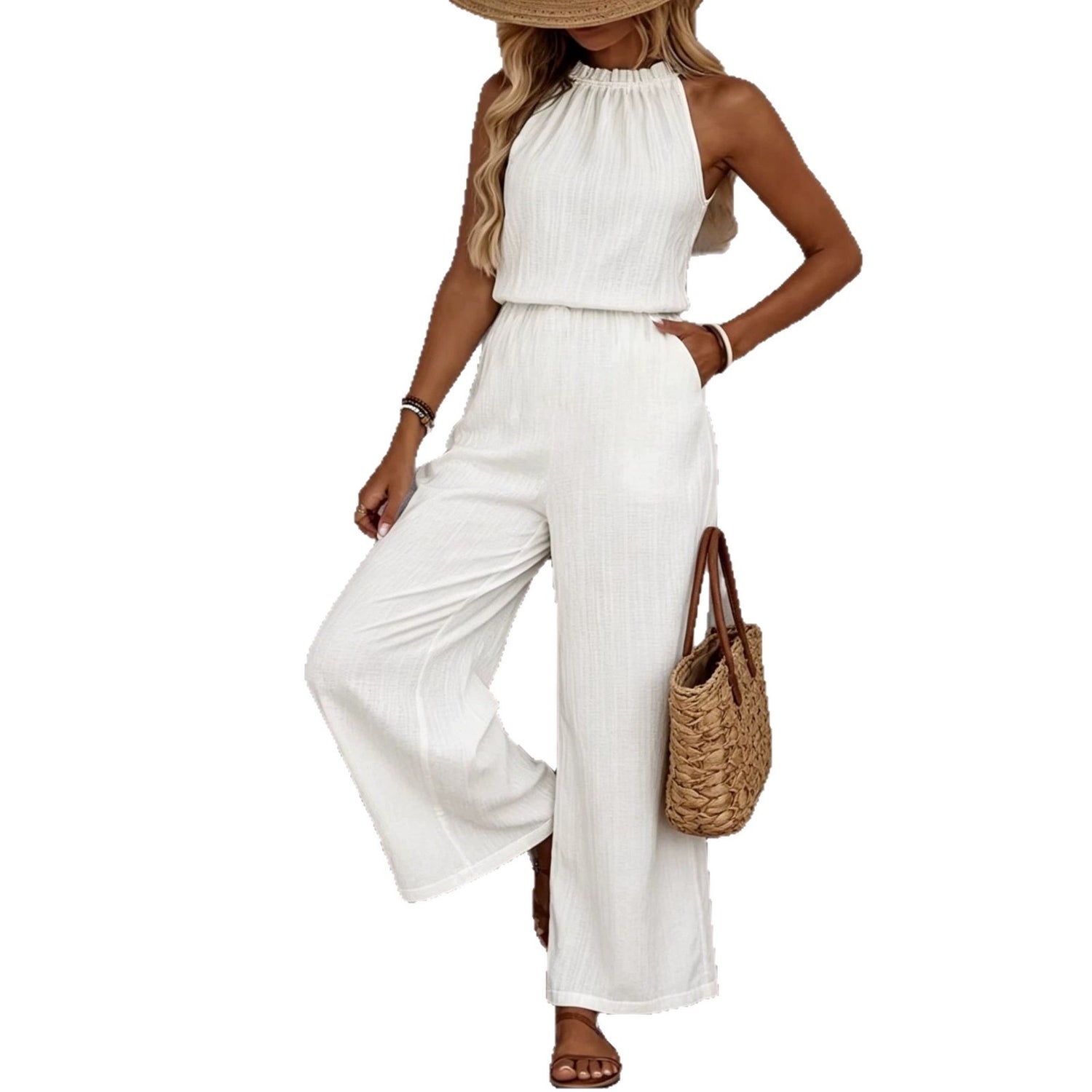 Womens Draped-Neck Vest And Casual Pants Set 1Heartof5