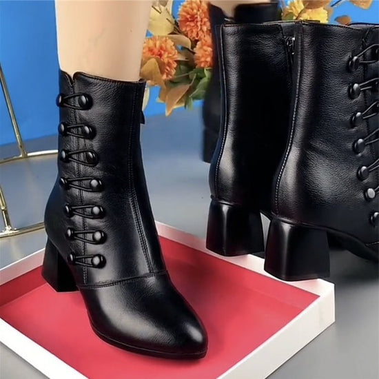 Soft Leather Ankle Boots Fashion Mid Heel Mid-calf High Heels My Store