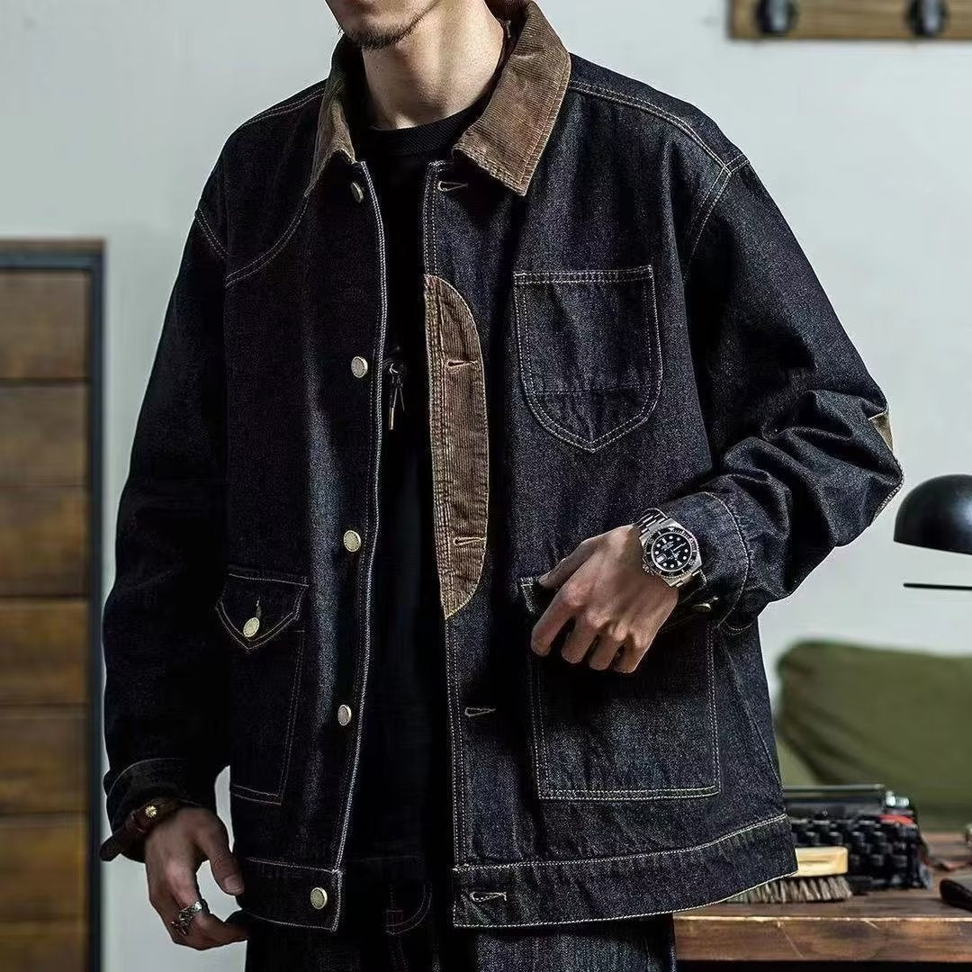 Workwear Retro Tough Safari Jacket Washed Denim Tough Guy Coat Men Fashion Brands Shirt My Store