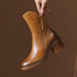 Thick Heel Brown Ankle Boots British Style Handsome My Store