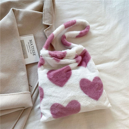 Love Heart Shoulder Bags Winter Plush Shopping Bags For Women My Store