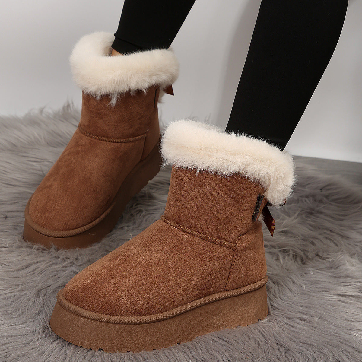 New Bow-knot Snow Boots Winter Plus Velvet Warm Thick-soled Ankle Boots For Women Simple Daily Leisure Cotton Shoes My Store