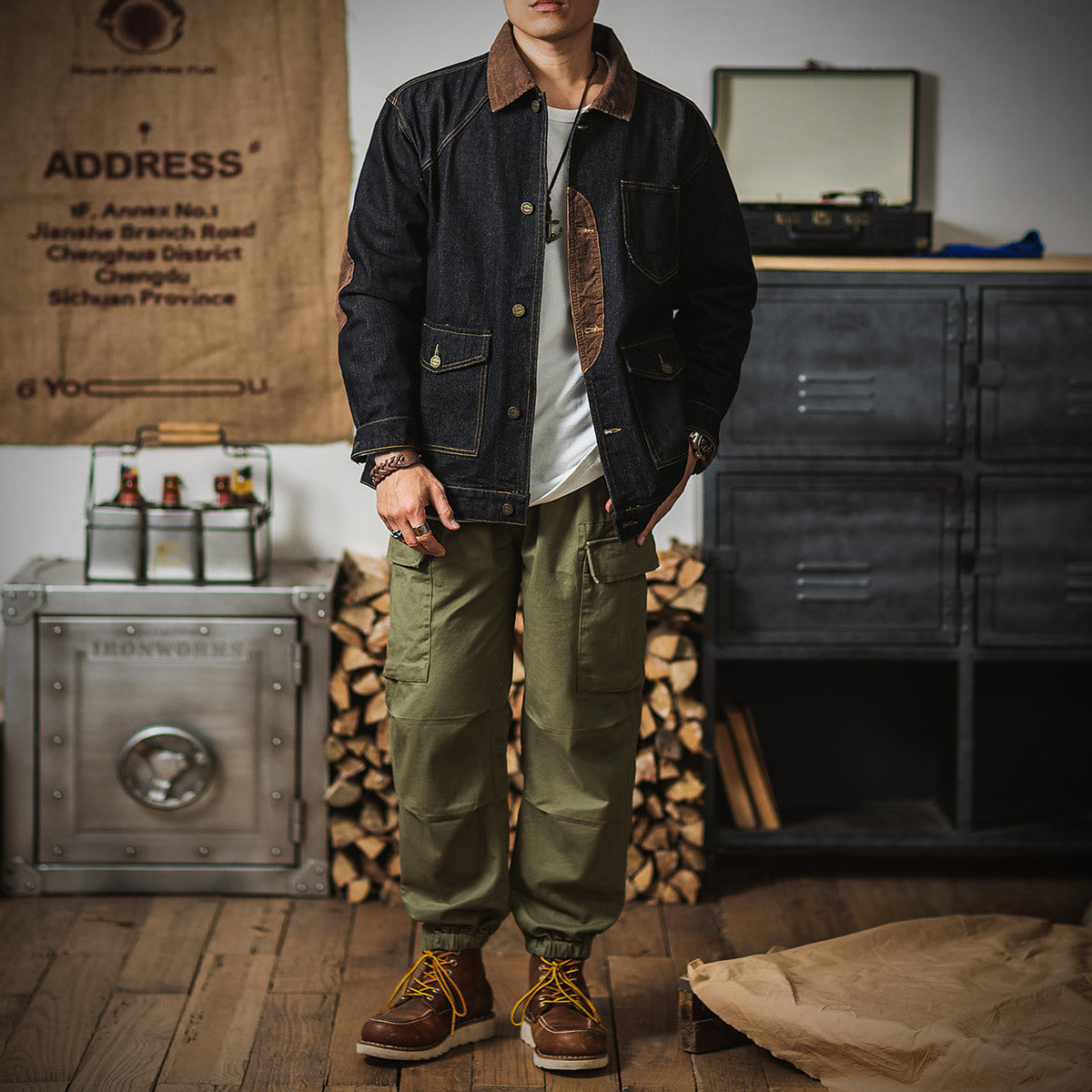 Workwear Retro Tough Safari Jacket Washed Denim Tough Guy Coat Men Fashion Brands Shirt My Store