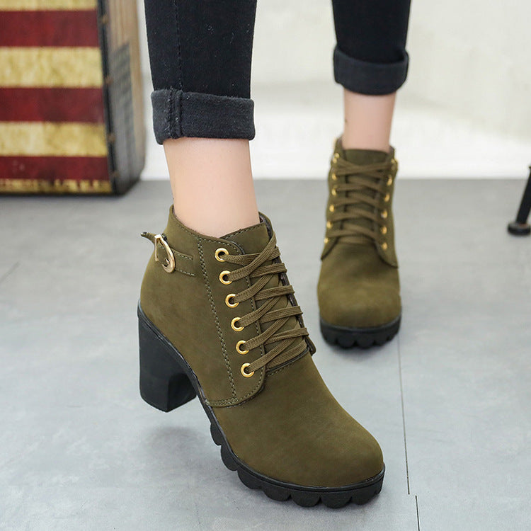 Chunky Block Heel Boots Buckle Ankle Boots Women Shoes My Store