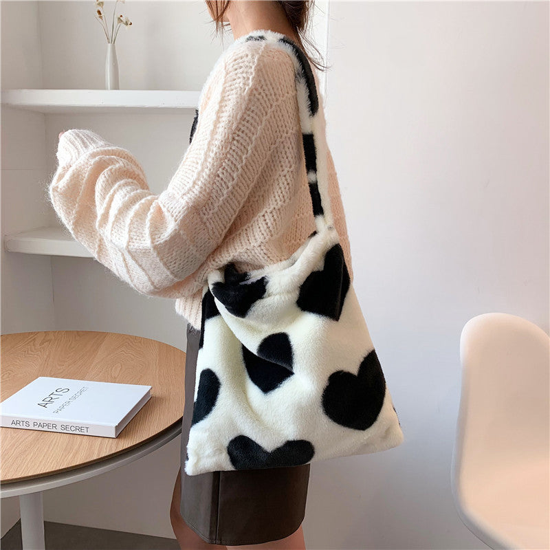 Love Heart Shoulder Bags Winter Plush Shopping Bags For Women My Store
