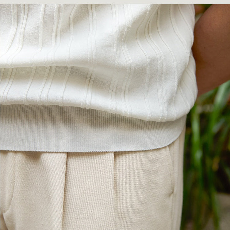 All-matching Slim Fit Sunken Stripe Knitwear Short Sleeve My Store