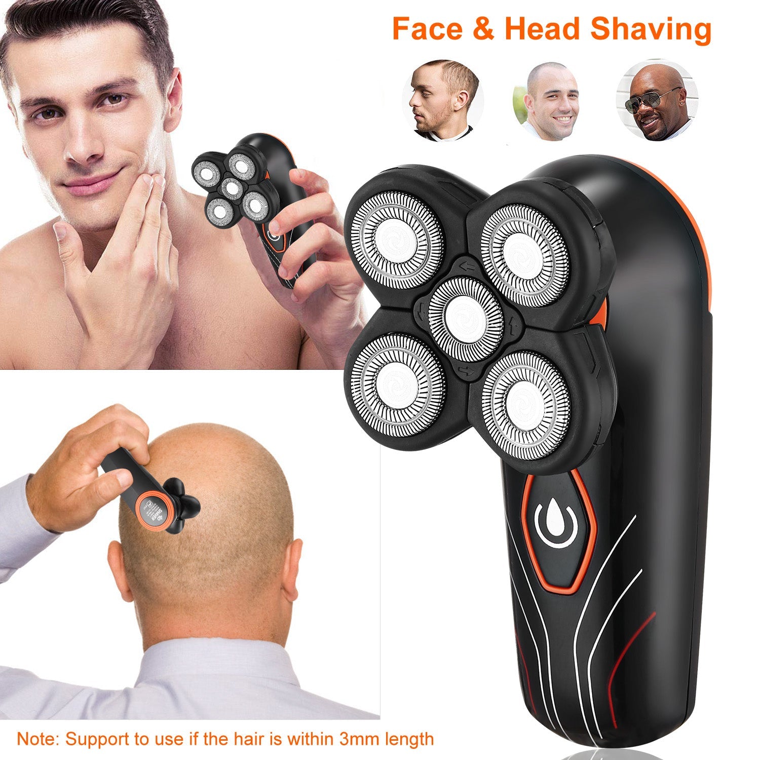 4D Electric Shavers Razor IPX7 Waterproof Wet & Dry 5 Floating Head Rotary Shavers Rechargeable Beard Trimmer Shaving Razor For Men 1Heartof5