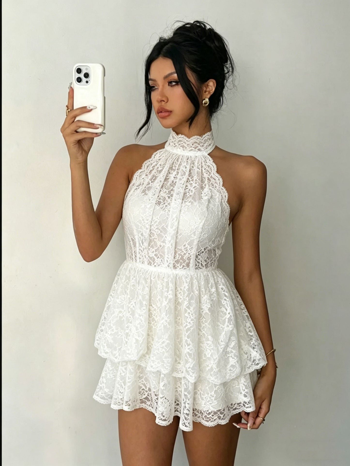 Lace Backless Halter Short Dress 1Heartof5