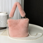 Checkerboard Plush Bucket Bag With Pearl Chain Design Winter Fashion Luxury Handbags For Women Personalized Shopping Shoulder Bags My Store
