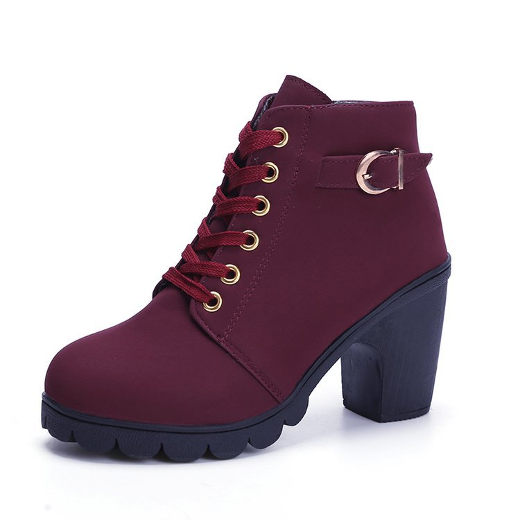 Chunky Block Heel Boots Buckle Ankle Boots Women Shoes My Store