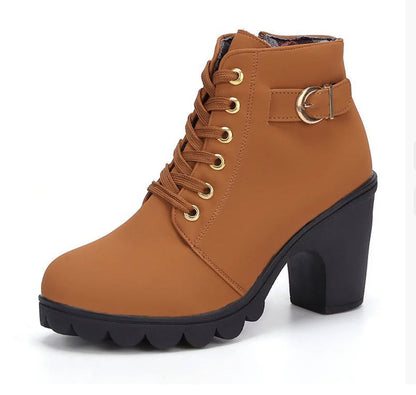 Fashoin Leopard Print Ankle Square Heel Suede Lace-up Zip Boots Women Casual Versatile Shoes Autumn And Winter My Store