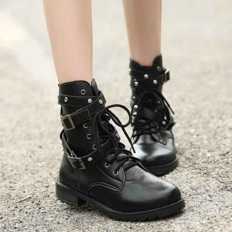 Thin black leather ankle boots My Store