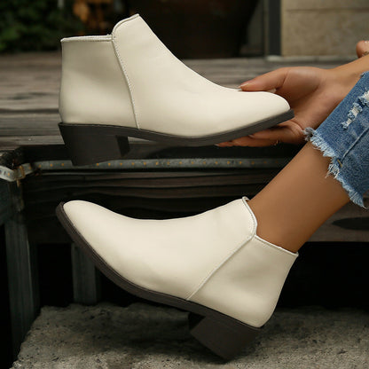 Ankle Boots Women Chunky Mid Heel Shoes Waterproof Side Zipper Boots My Store