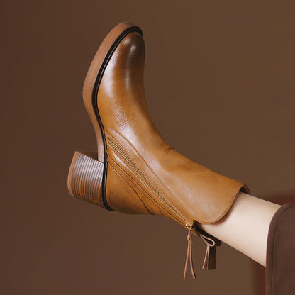 Thick Heel Brown Ankle Boots British Style Handsome My Store