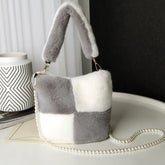 Checkerboard Plush Bucket Bag With Pearl Chain Design Winter Fashion Luxury Handbags For Women Personalized Shopping Shoulder Bags My Store