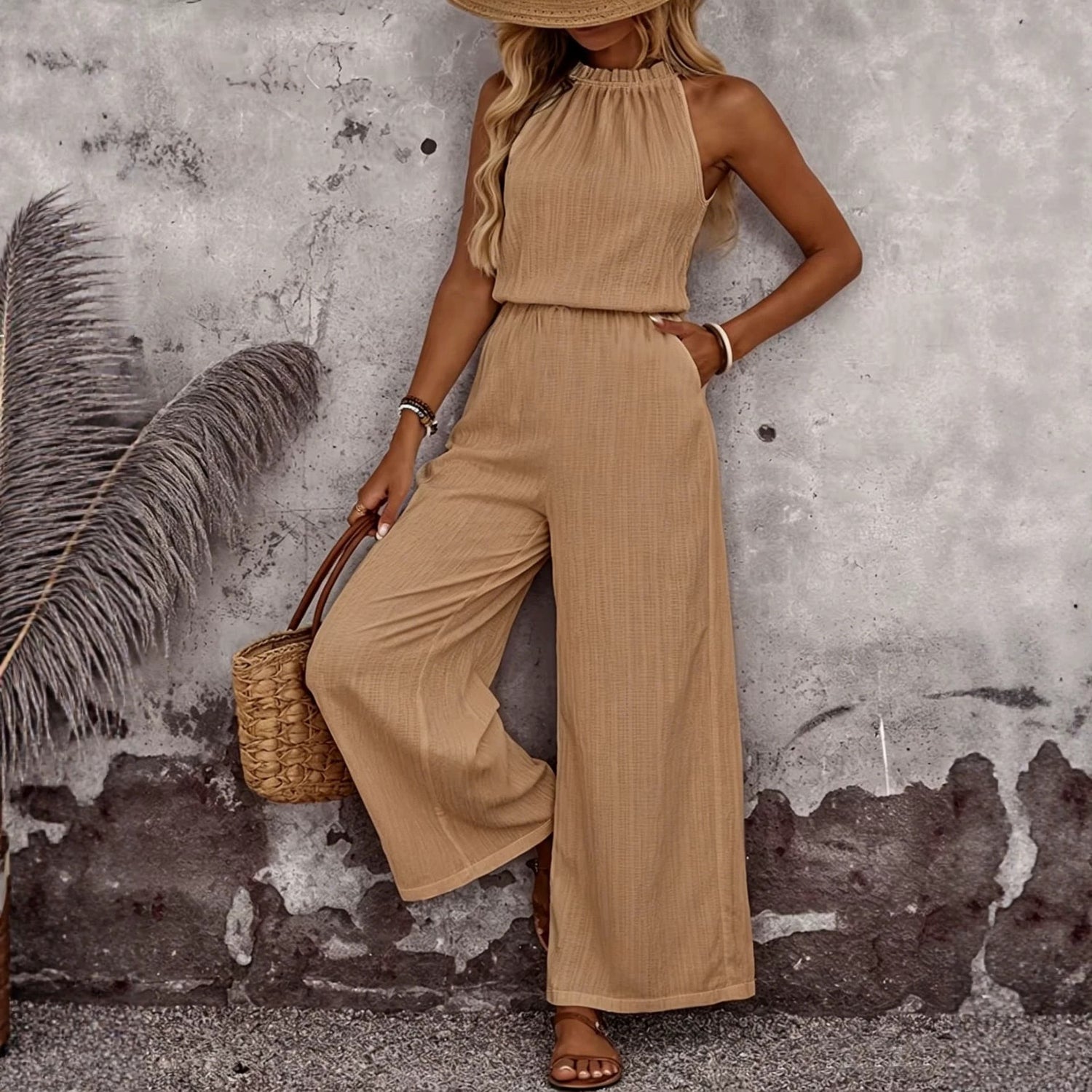 Womens Draped-Neck Vest And Casual Pants Set 1Heartof5